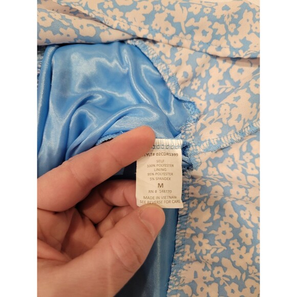 Cottagecore Womens Medium Dress Ditzy Floral Blue Cream Layered Smocked Prairie - Picture 10 of 11